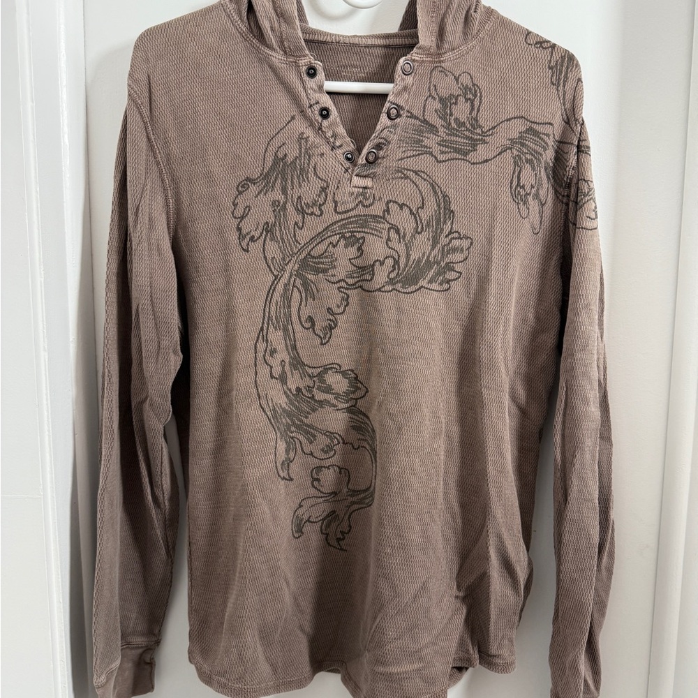 Calvin Klein Collection Brown Graphic Long Sleeve Shirt Jacket Sweater